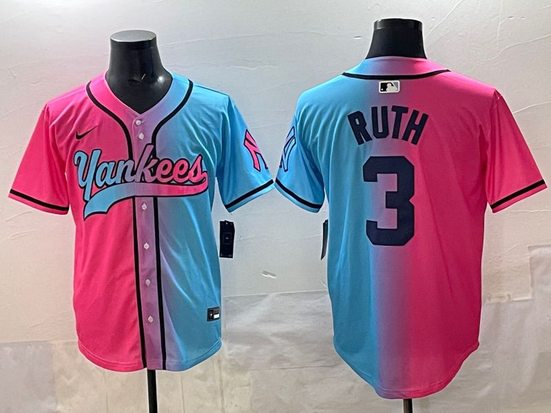 Men New York Yankees #3 Ruth Blue pink Game 2025 Nike MLB Jersey style 001